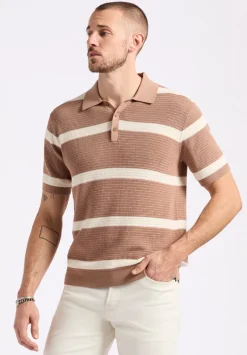 Winder Men's Short-Sleeve Striped Sweater Polo, Woodsmoke Brown - BM24549