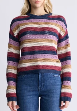 Wrenlee Women's Striped Openwork Knit Sweater, Beaujolais - SW0074F