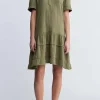 Zinnia Women's Ruffled Dress in Olive Green - WD0033P