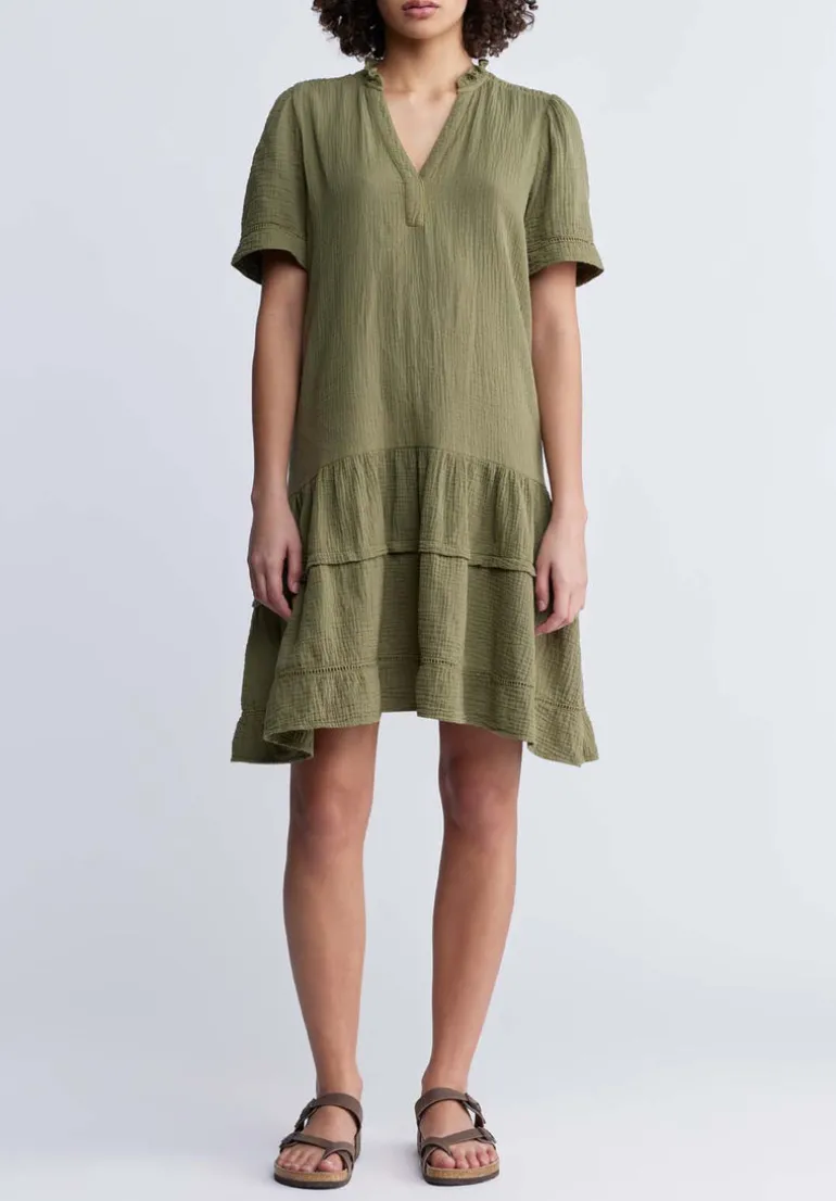 Zinnia Women's Ruffled Dress in Olive Green - WD0033P