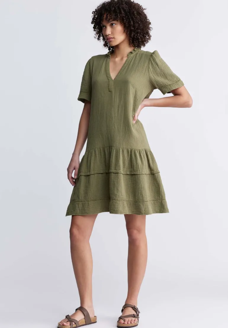 Zinnia Women's Ruffled Dress in Olive Green - WD0033P