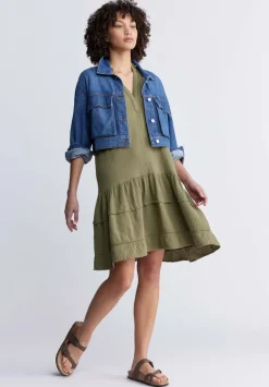 Zinnia Women's Ruffled Dress in Olive Green - WD0033P